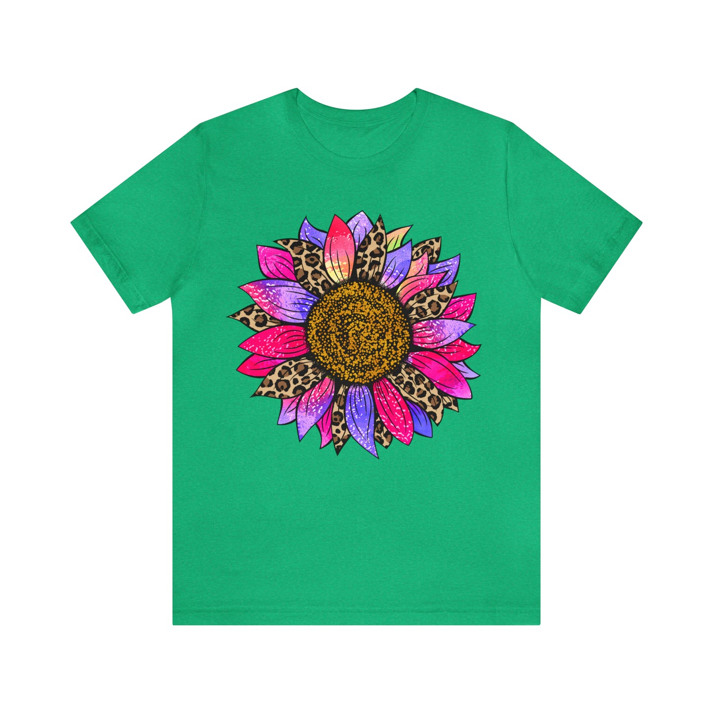 Pink/Purple Cheetah Sunflower Unisex Jersey Short Sleeve Graphic Tees