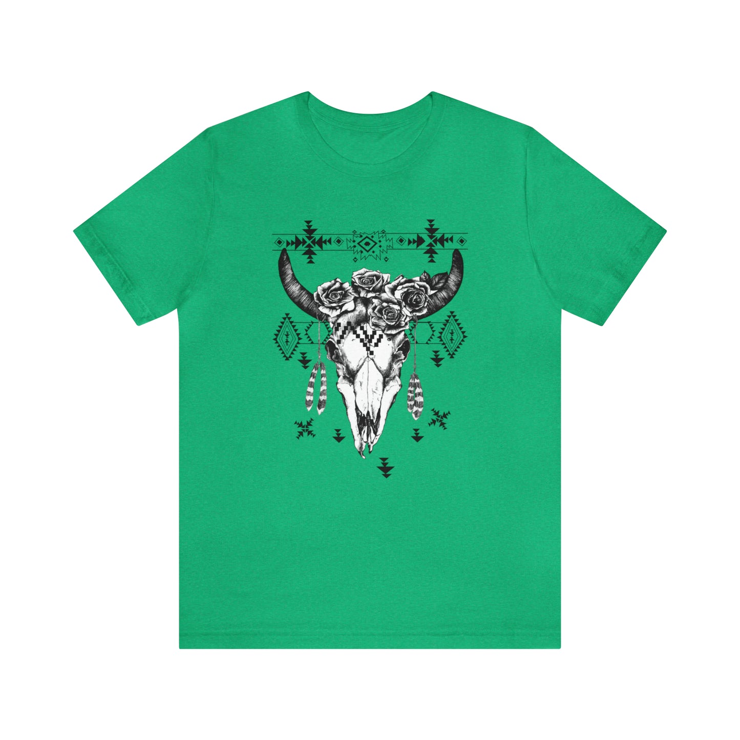 Cow Skull with Roses Unisex Jersey Short Sleeve Graphic Tees