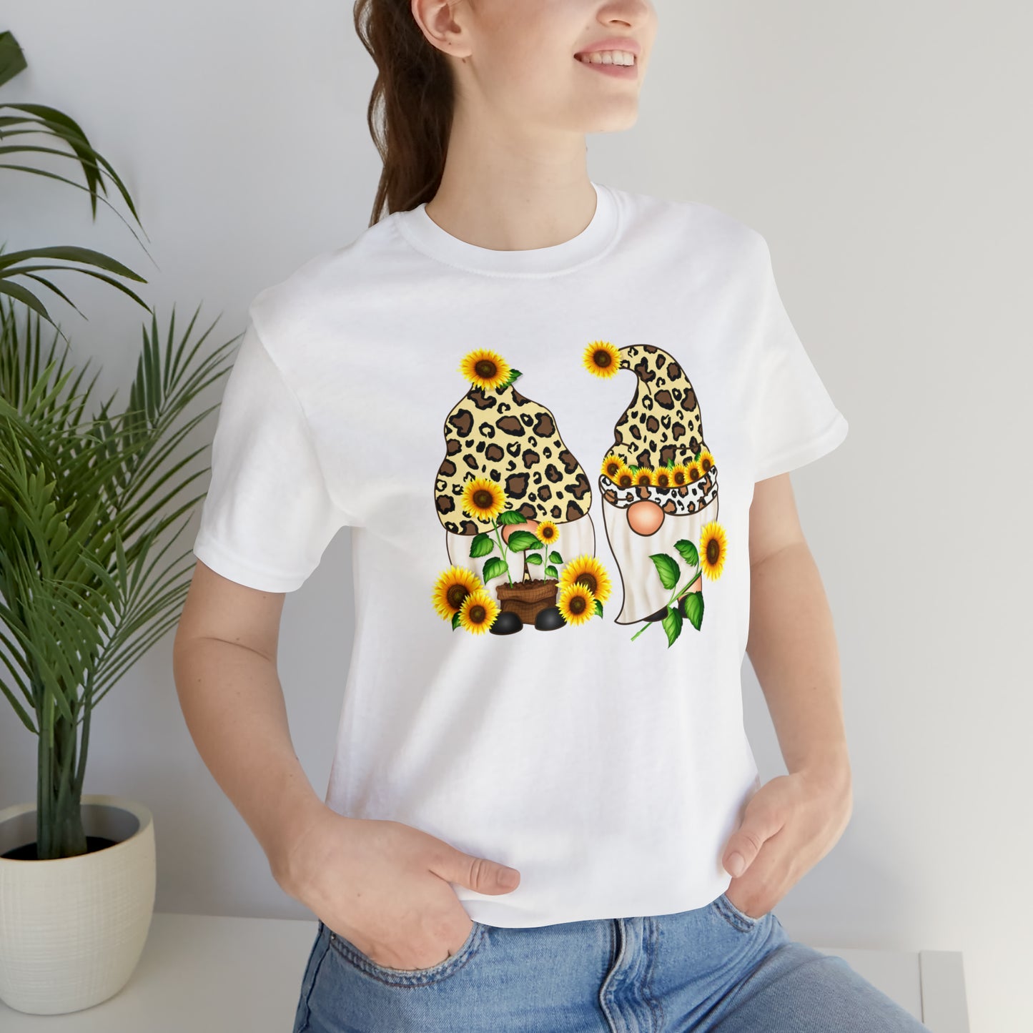 Gnomes and Sunflowers Unisex Jersey Short Sleeve Graphic Tees