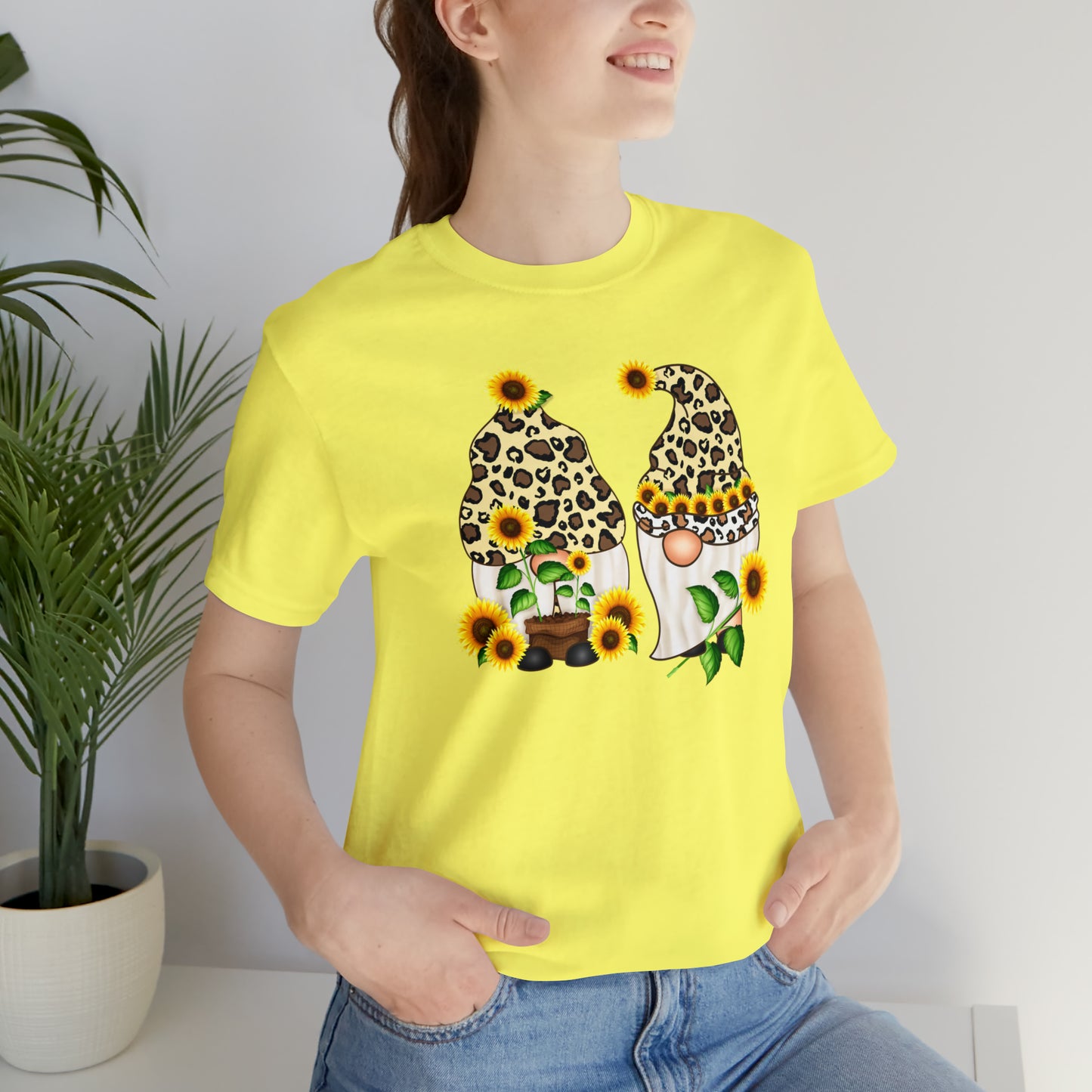 Gnomes and Sunflowers Unisex Jersey Short Sleeve Graphic Tees