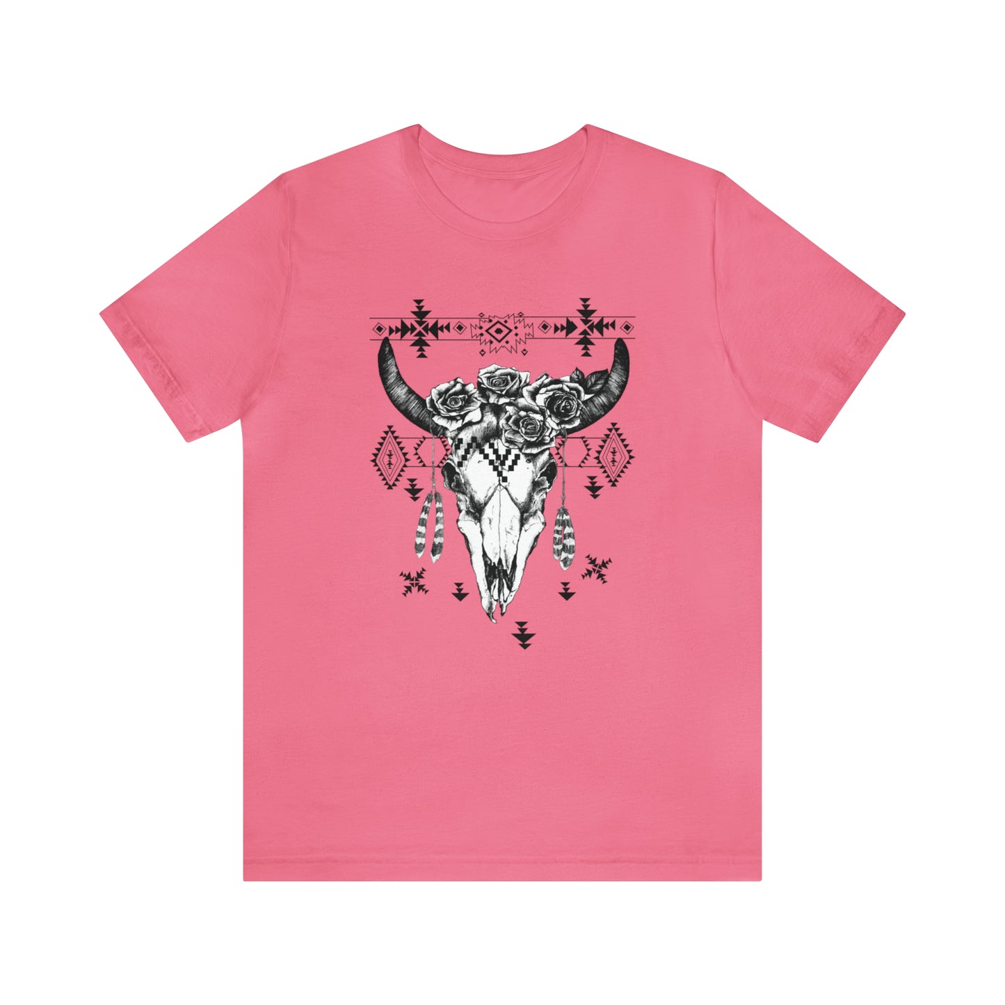 Cow Skull with Roses Unisex Jersey Short Sleeve Graphic Tees