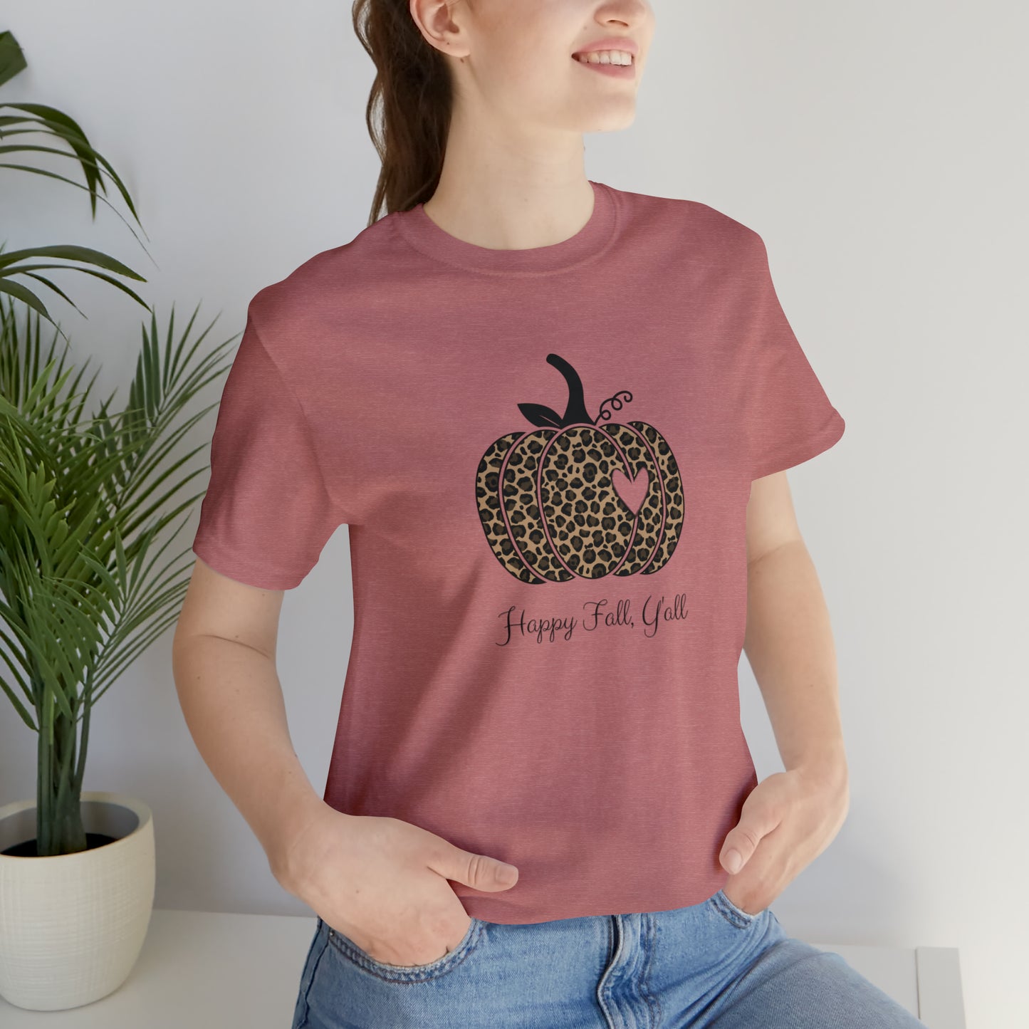 Happy Fall Y'all Cheetah Pumpkin Unisex Jersey Short Sleeve Tee Graphic Tees