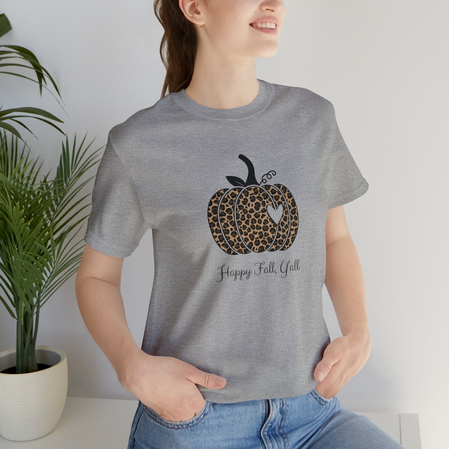 Happy Fall Y'all Cheetah Pumpkin Unisex Jersey Short Sleeve Tee Graphic Tees