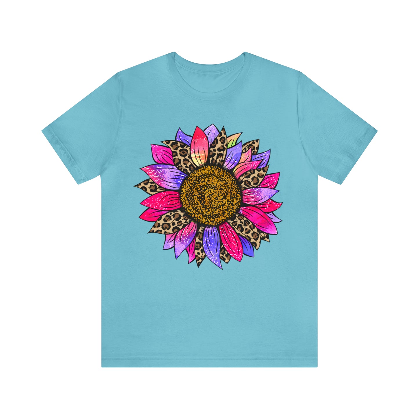 Pink/Purple Cheetah Sunflower Unisex Jersey Short Sleeve Graphic Tees