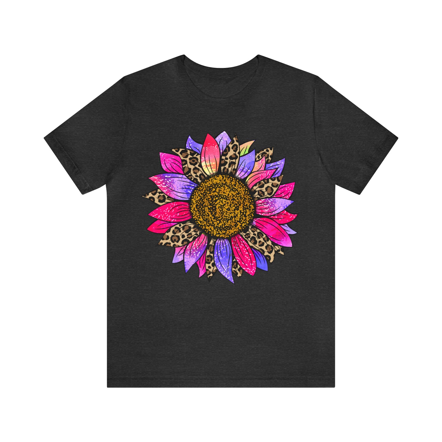 Pink/Purple Cheetah Sunflower Unisex Jersey Short Sleeve Graphic Tees