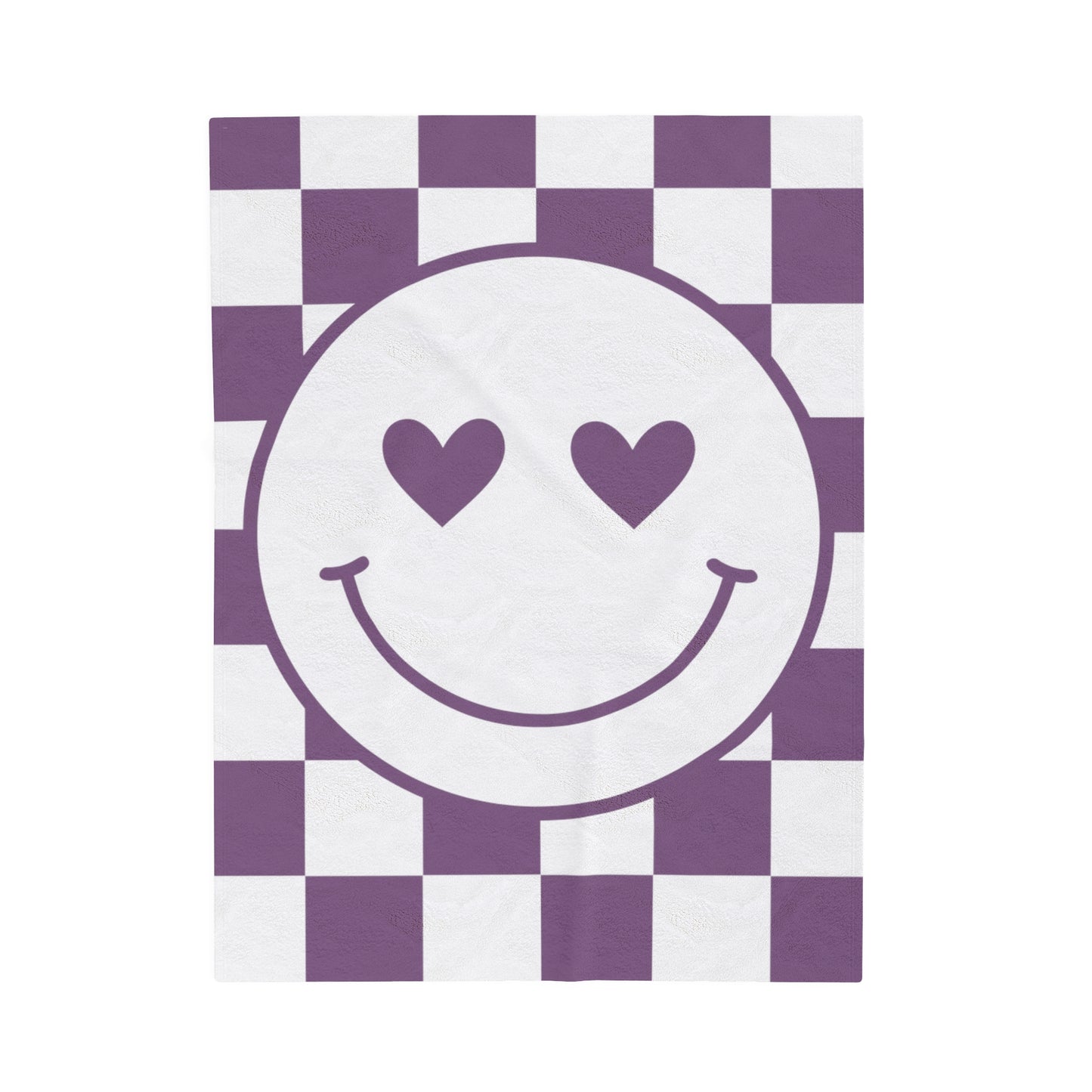 Purple Checkered Smiley Face Velveteen Plush Blanket