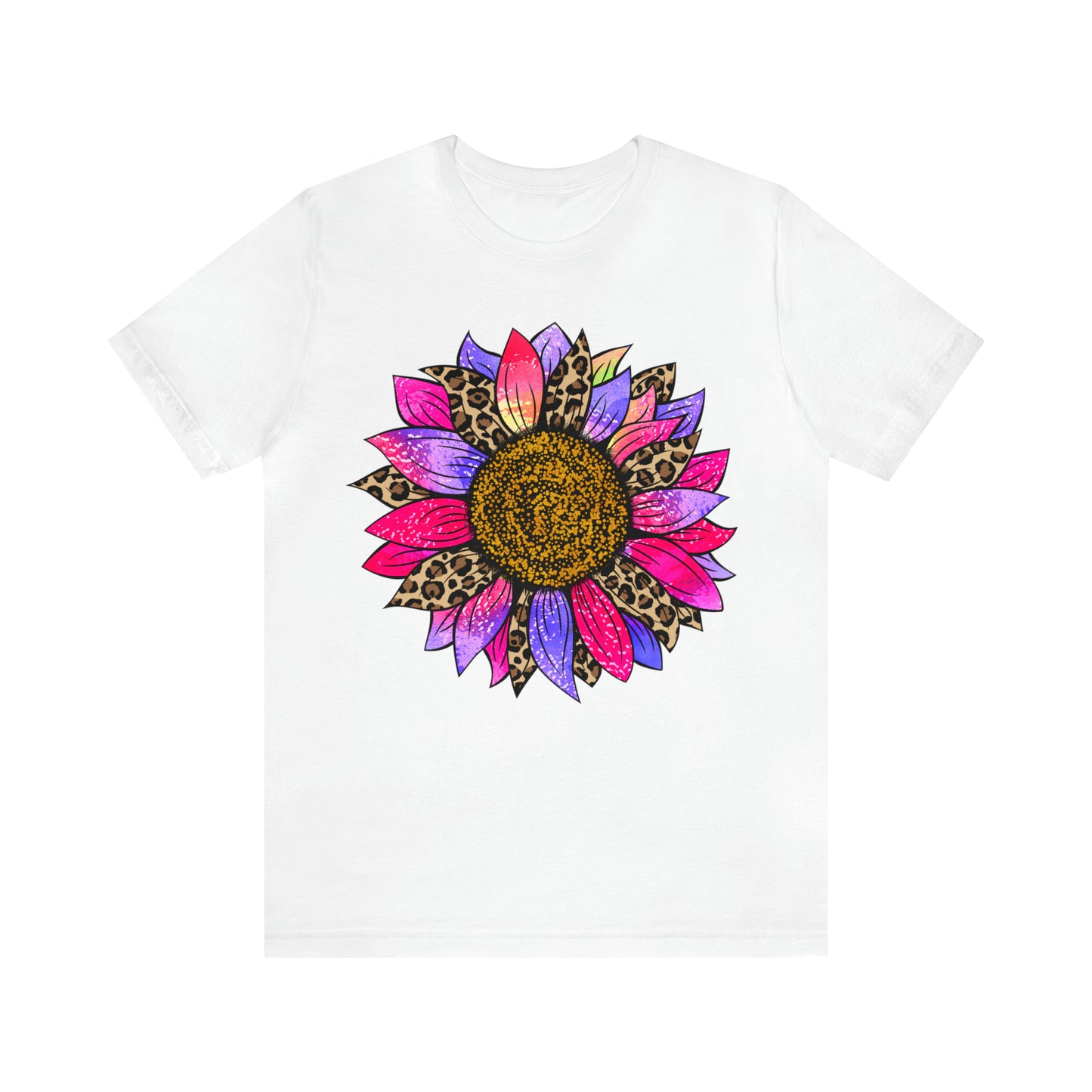 Pink/Purple Cheetah Sunflower Unisex Jersey Short Sleeve Graphic Tees