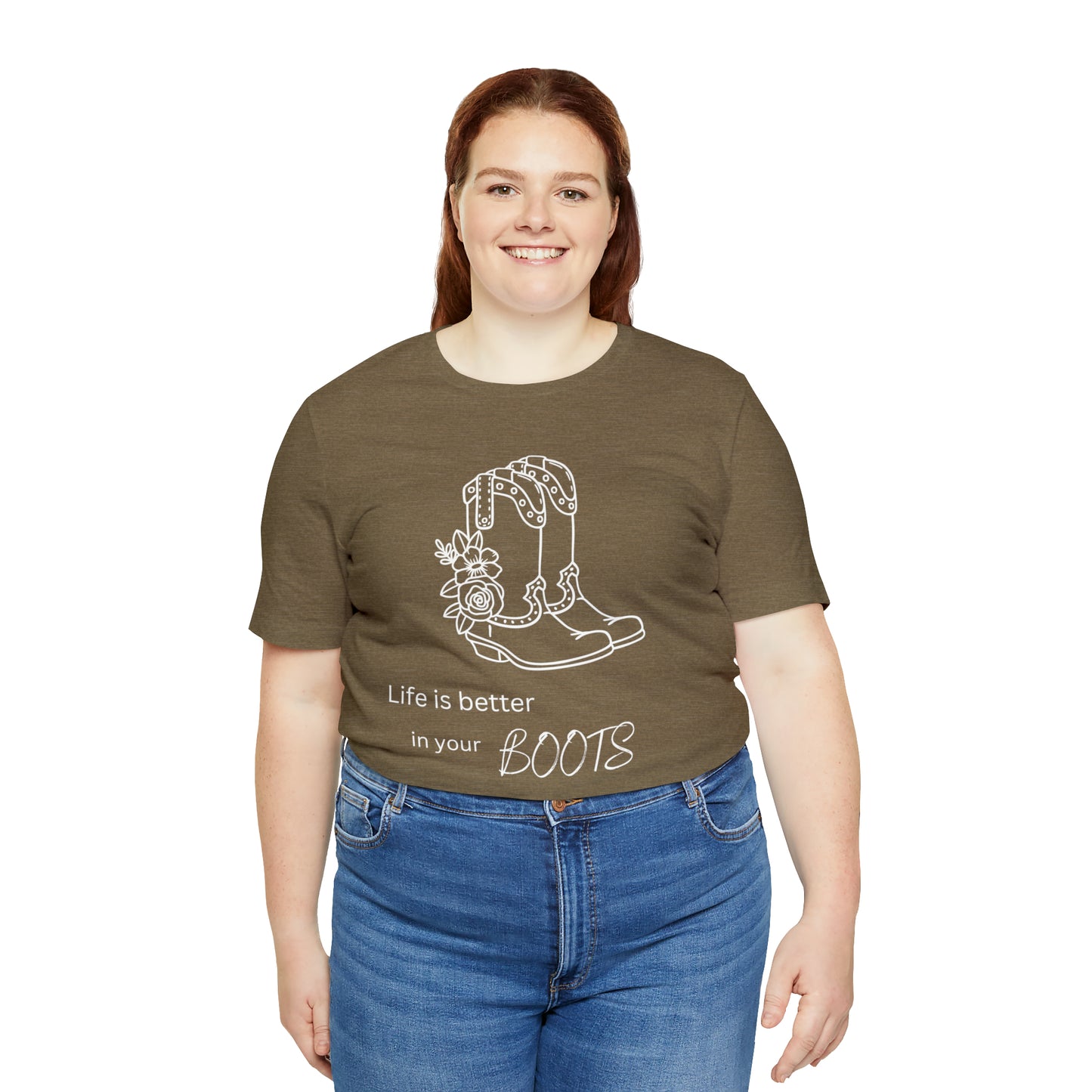 Life is better in your boots Unisex Jersey Short Sleeve Graphic Tees