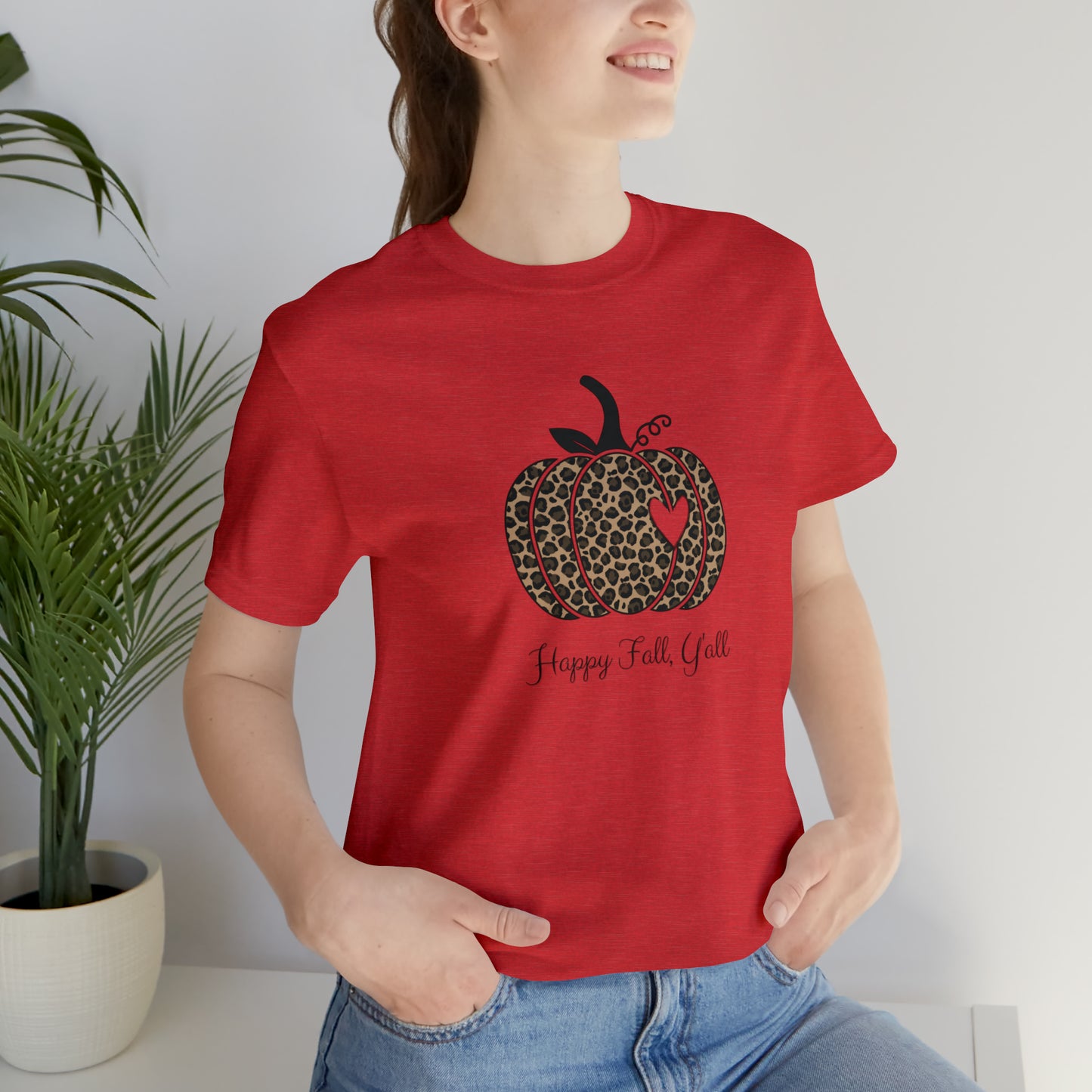 Happy Fall Y'all Cheetah Pumpkin Unisex Jersey Short Sleeve Tee Graphic Tees