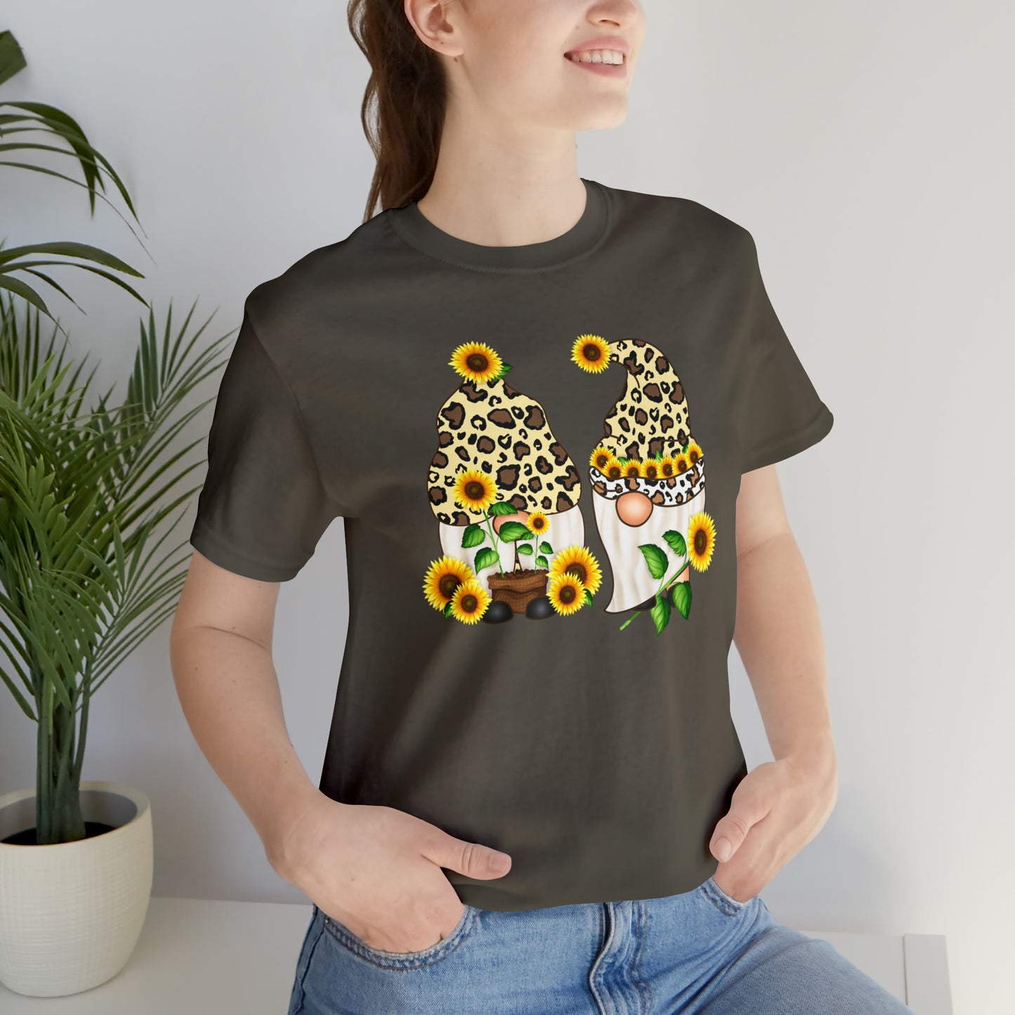 Gnomes and Sunflowers Unisex Jersey Short Sleeve Graphic Tees