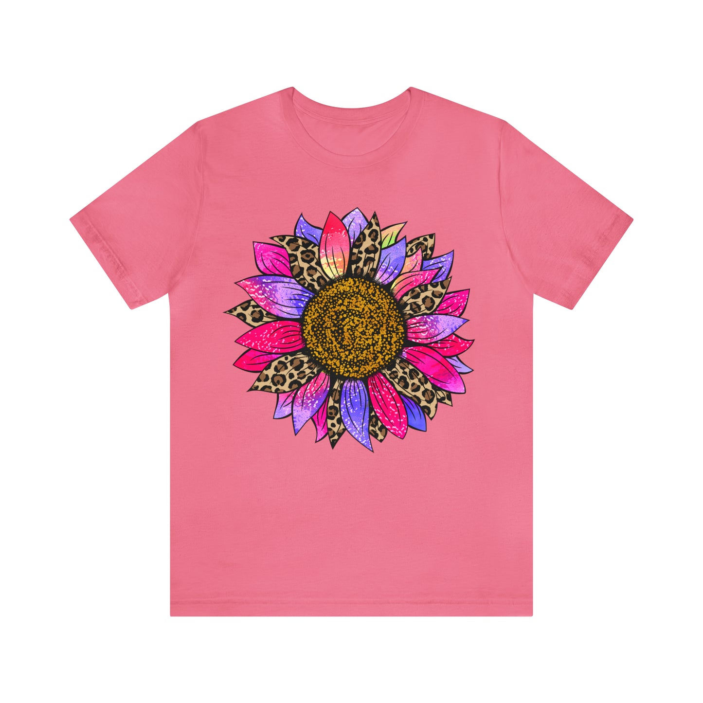 Pink/Purple Cheetah Sunflower Unisex Jersey Short Sleeve Graphic Tees