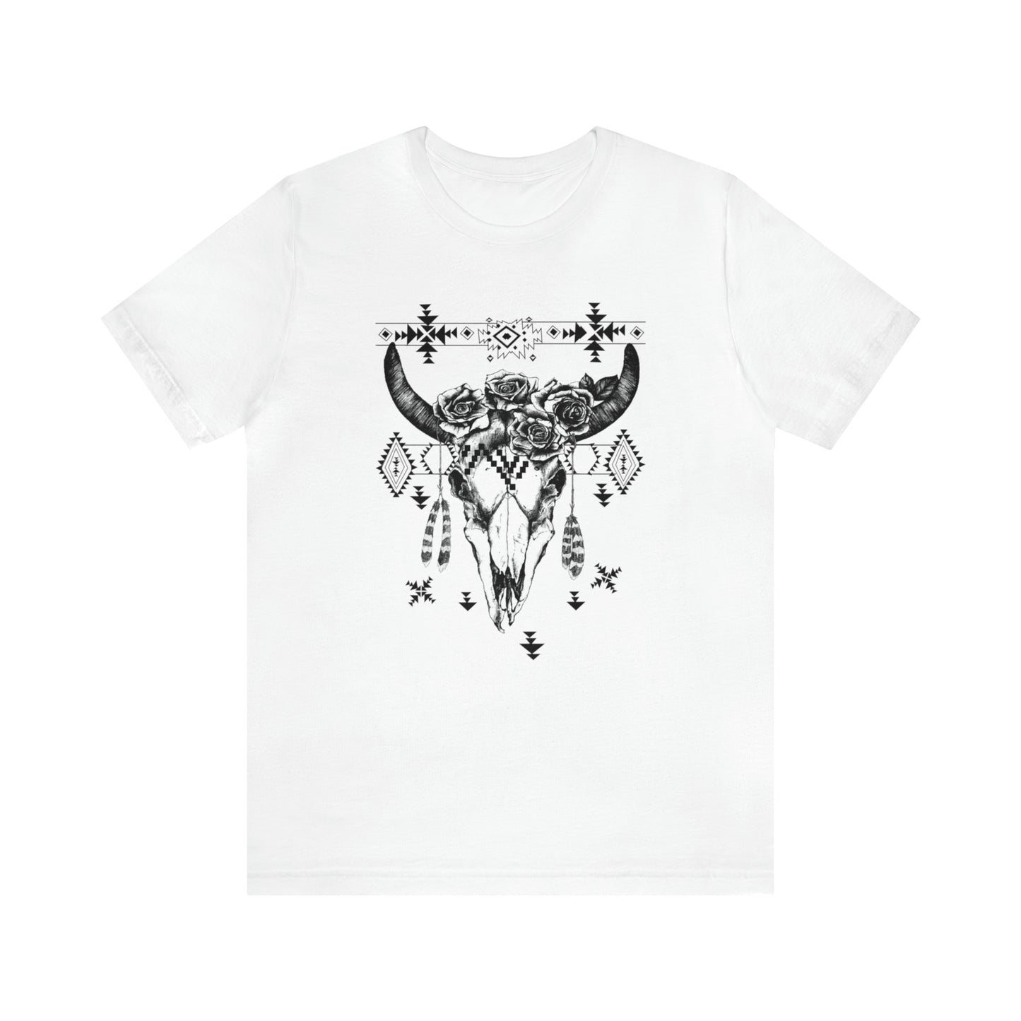 Cow Skull with Roses Unisex Jersey Short Sleeve Graphic Tees