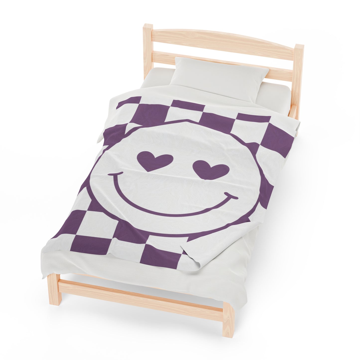 Purple Checkered Smiley Face Velveteen Plush Blanket