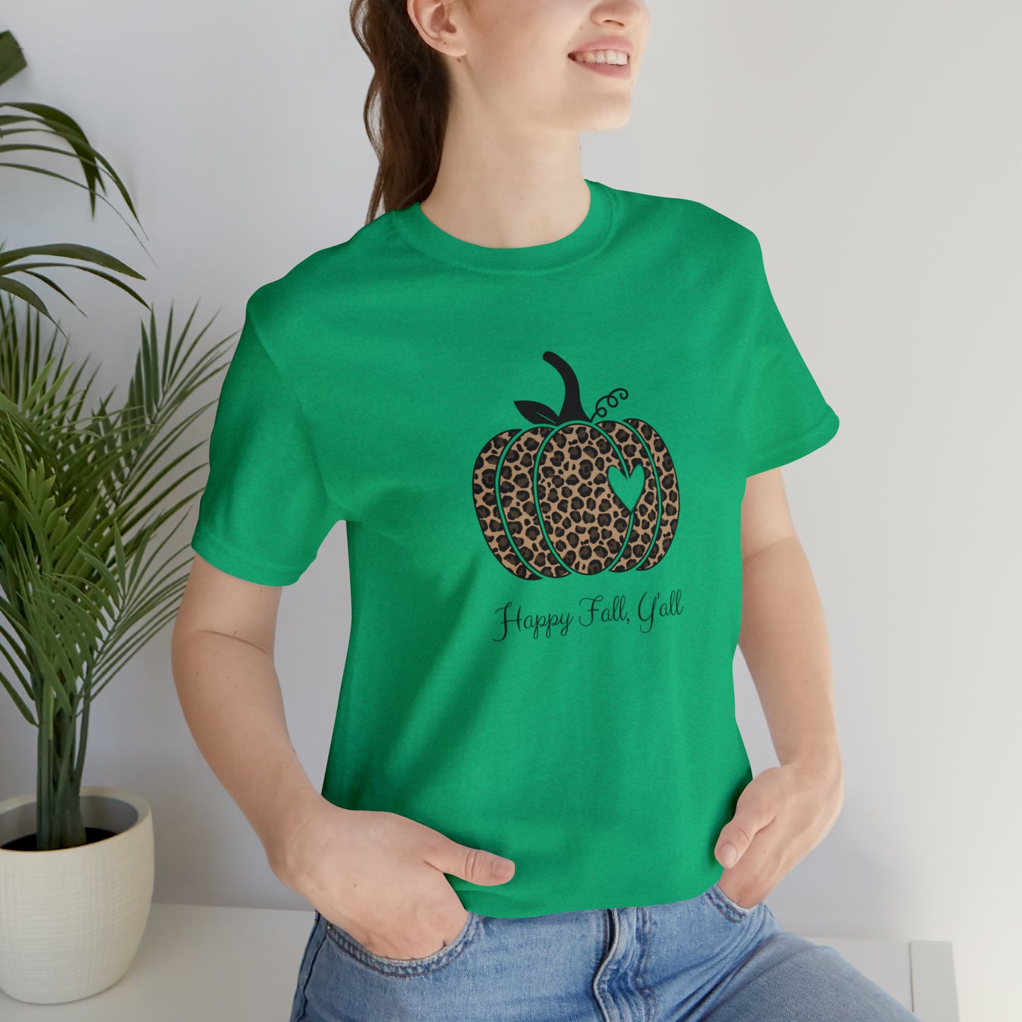 Happy Fall Y'all Cheetah Pumpkin Unisex Jersey Short Sleeve Tee Graphic Tees