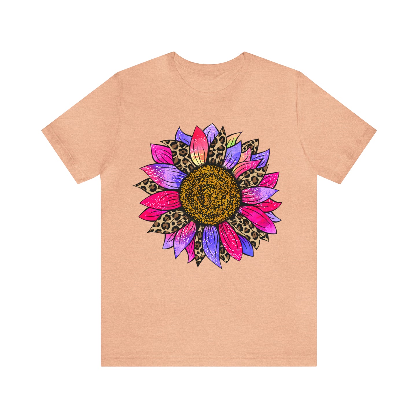 Pink/Purple Cheetah Sunflower Unisex Jersey Short Sleeve Graphic Tees