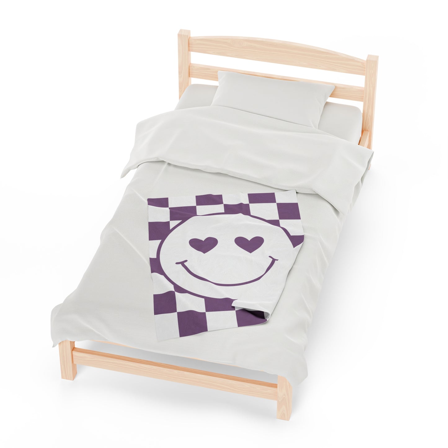 Purple Checkered Smiley Face Velveteen Plush Blanket