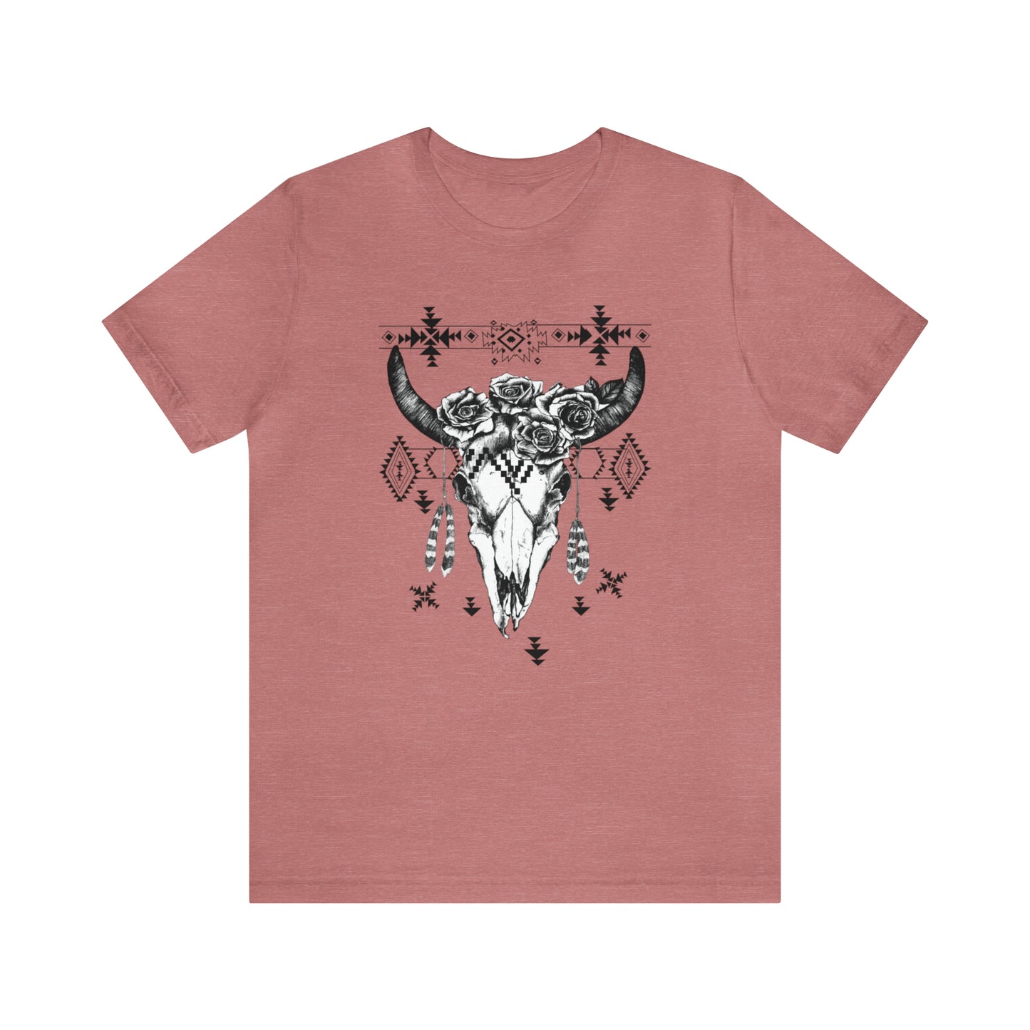 Cow Skull with Roses Unisex Jersey Short Sleeve Graphic Tees