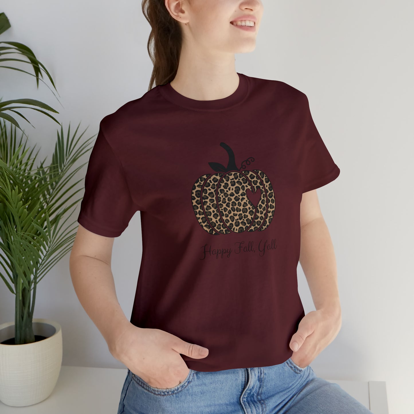 Happy Fall Y'all Cheetah Pumpkin Unisex Jersey Short Sleeve Tee Graphic Tees