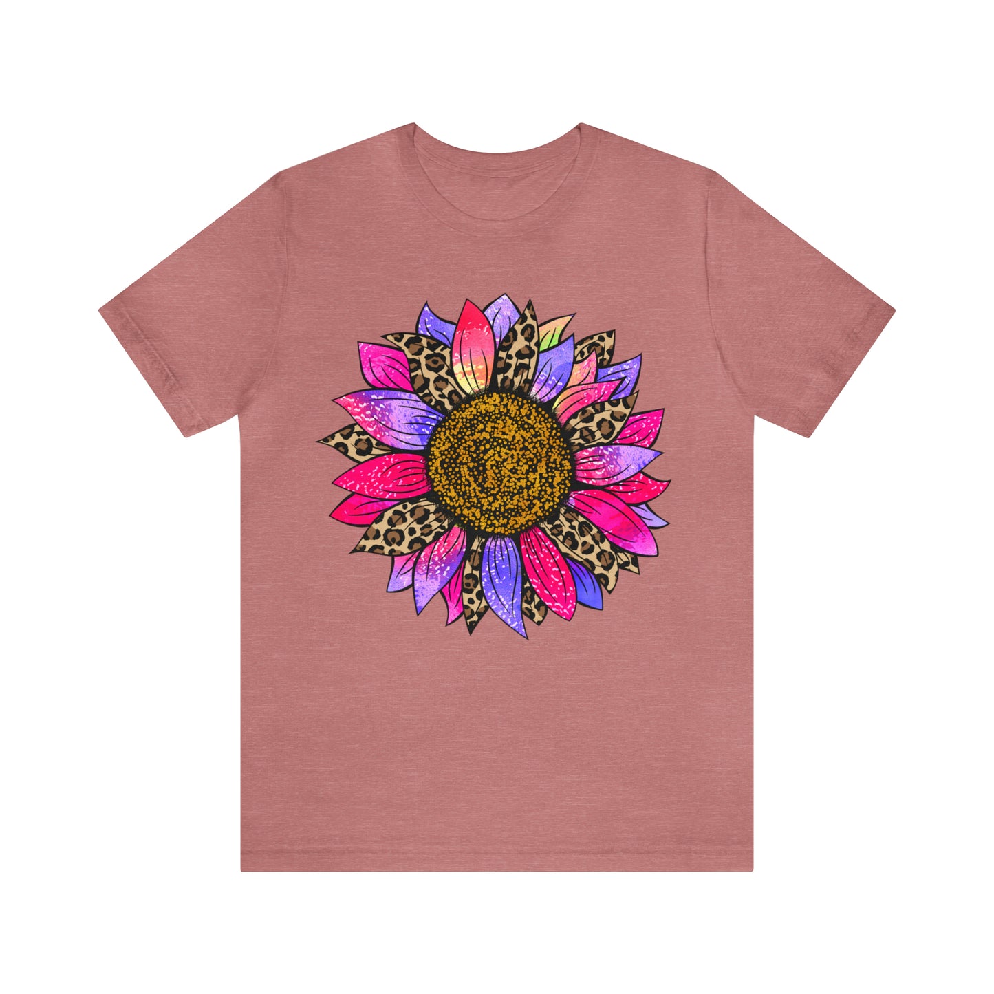 Pink/Purple Cheetah Sunflower Unisex Jersey Short Sleeve Graphic Tees