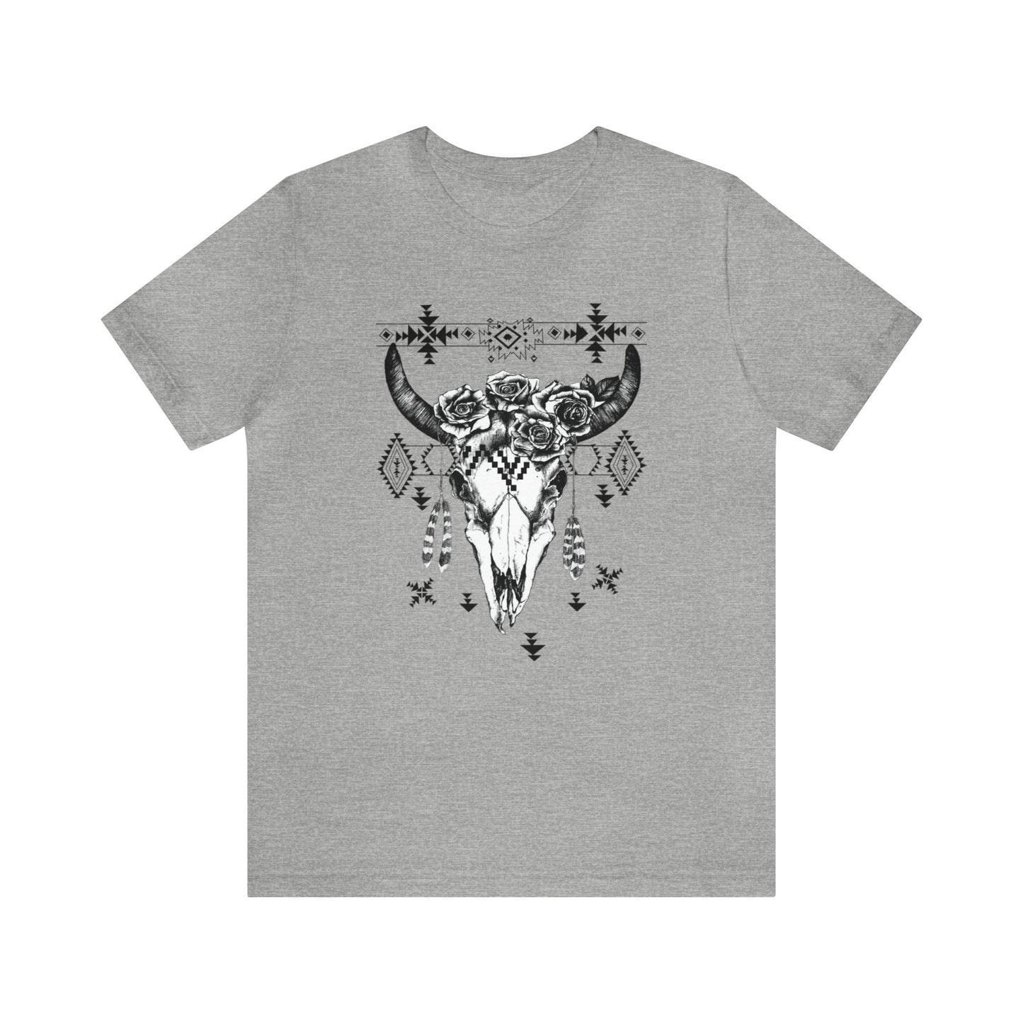 Cow Skull with Roses Unisex Jersey Short Sleeve Graphic Tees