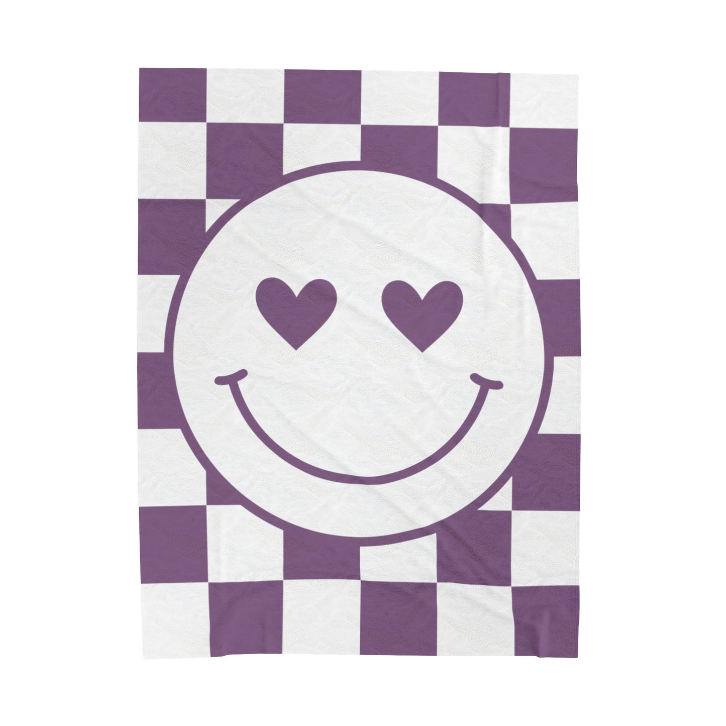 Purple Checkered Smiley Face Velveteen Plush Blanket