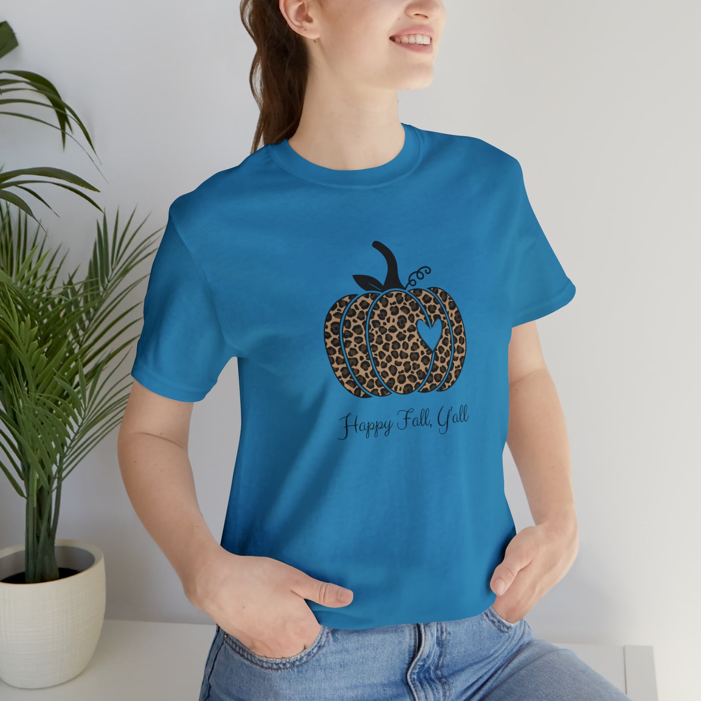 Happy Fall Y'all Cheetah Pumpkin Unisex Jersey Short Sleeve Tee Graphic Tees