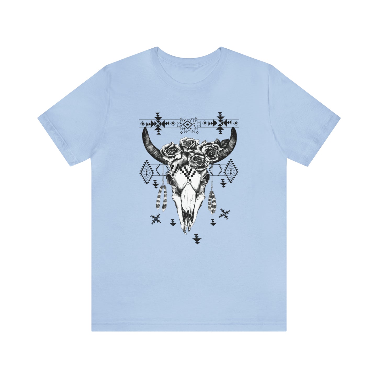 Cow Skull with Roses Unisex Jersey Short Sleeve Graphic Tees