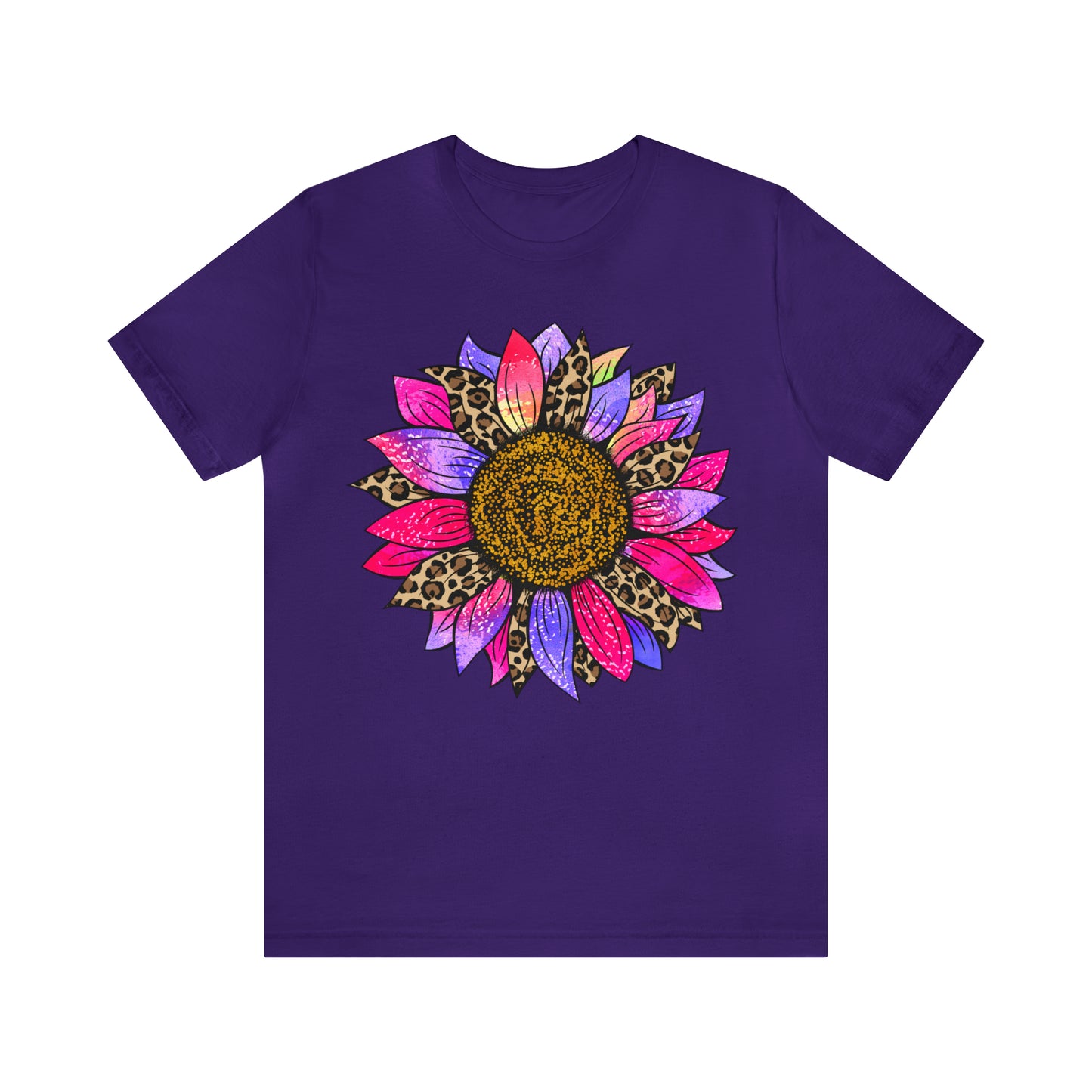 Pink/Purple Cheetah Sunflower Unisex Jersey Short Sleeve Graphic Tees