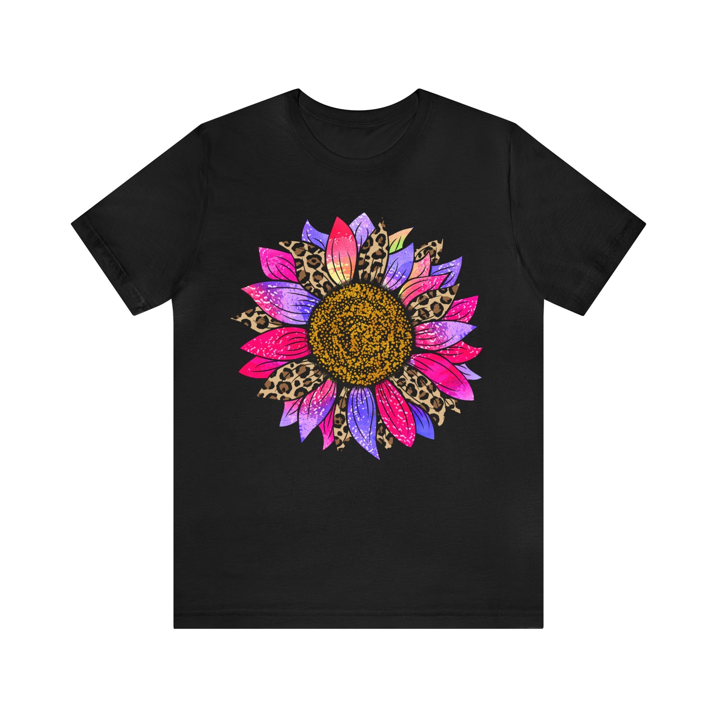 Pink/Purple Cheetah Sunflower Unisex Jersey Short Sleeve Graphic Tees