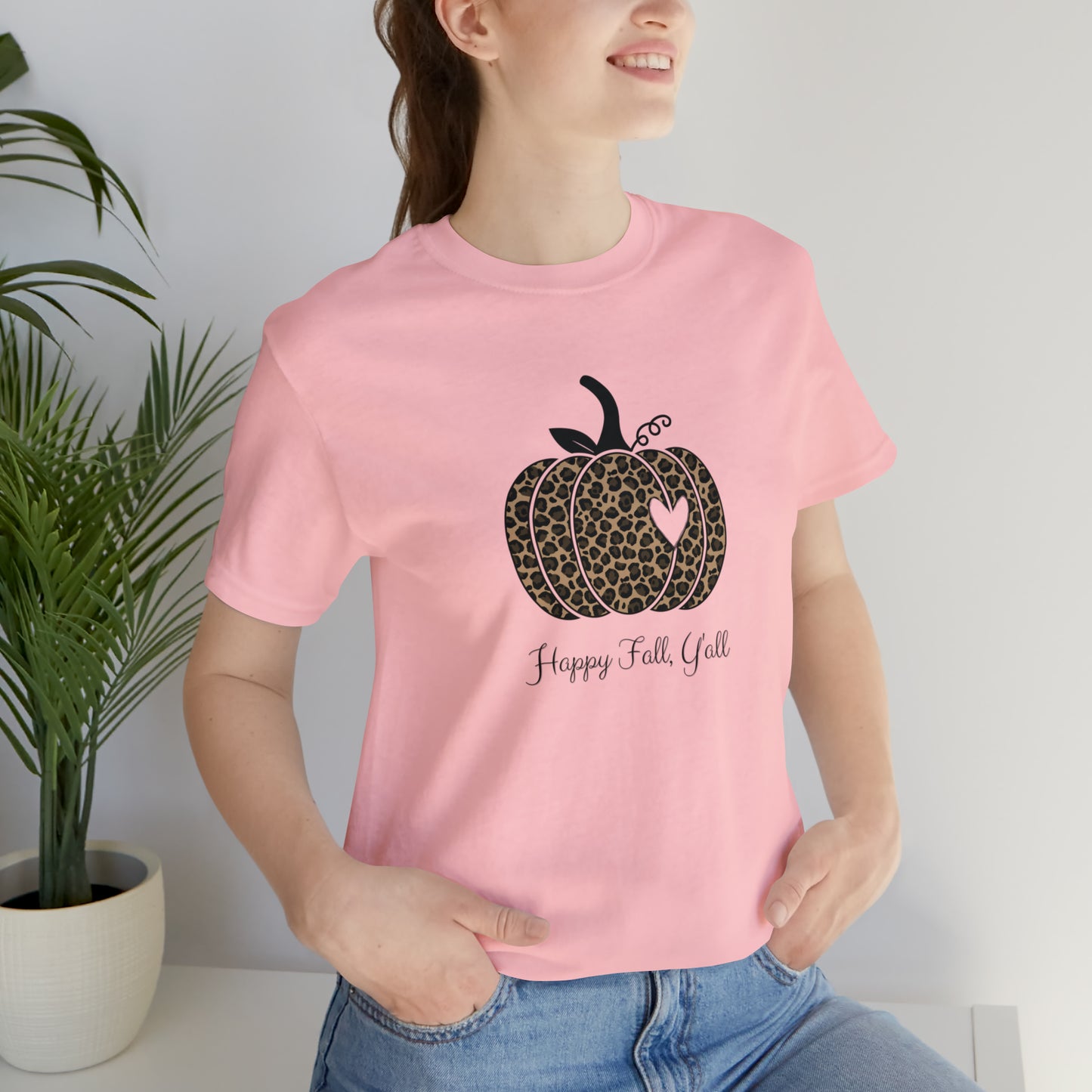 Happy Fall Y'all Cheetah Pumpkin Unisex Jersey Short Sleeve Tee Graphic Tees