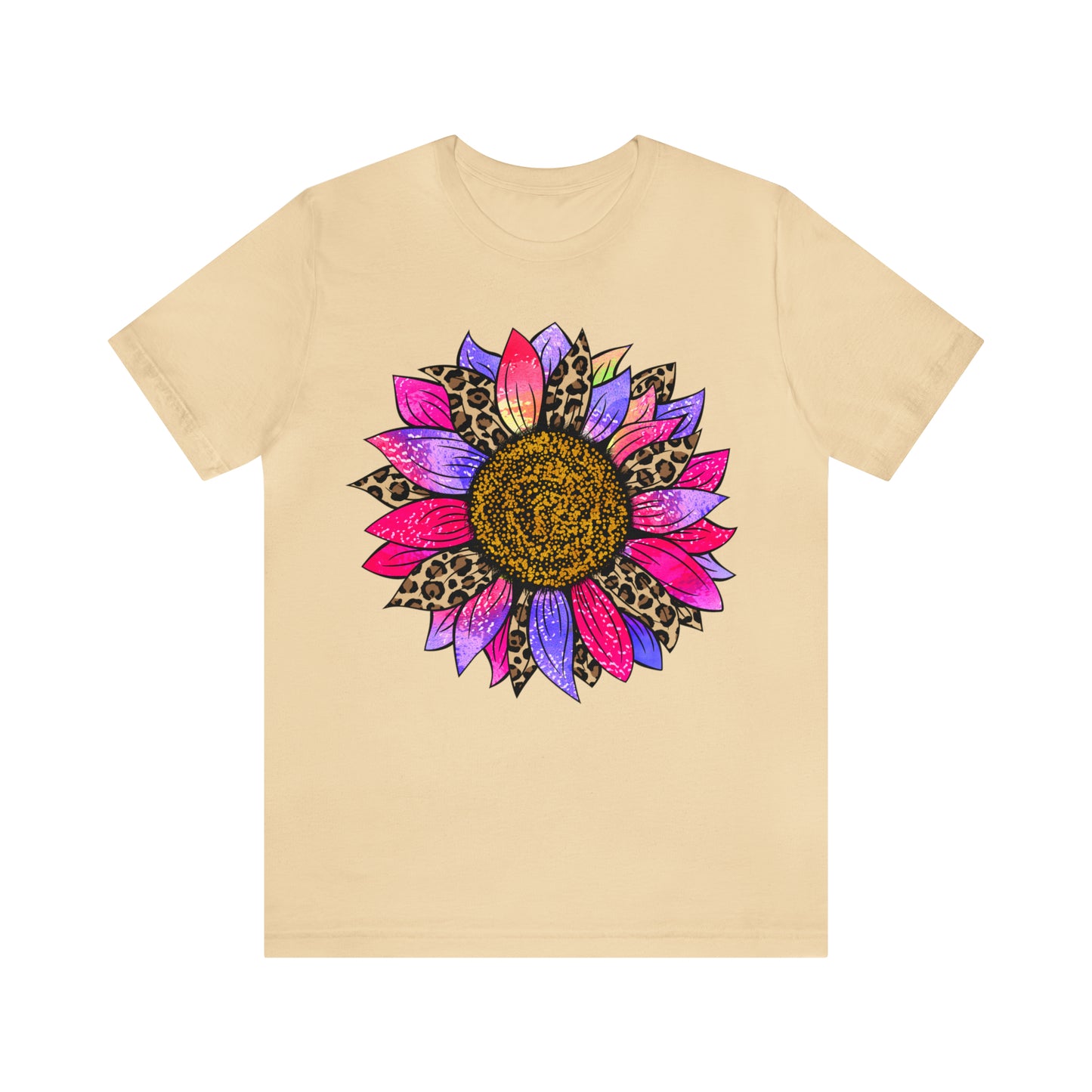 Pink/Purple Cheetah Sunflower Unisex Jersey Short Sleeve Graphic Tees