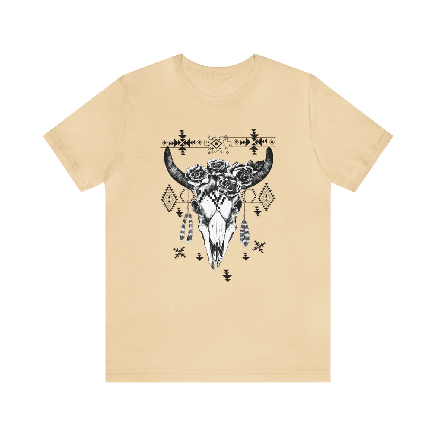 Cow Skull with Roses Unisex Jersey Short Sleeve Graphic Tees