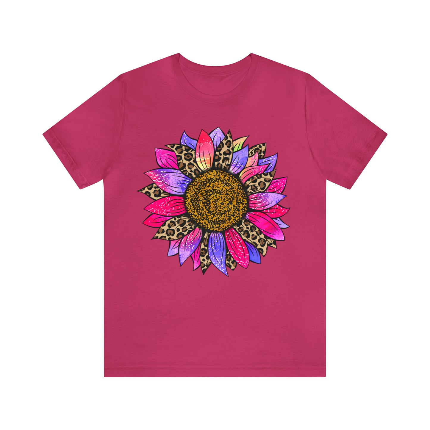 Pink/Purple Cheetah Sunflower Unisex Jersey Short Sleeve Graphic Tees