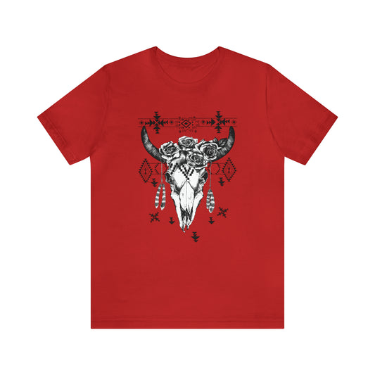 Cow Skull with Roses Unisex Jersey Short Sleeve Graphic Tees