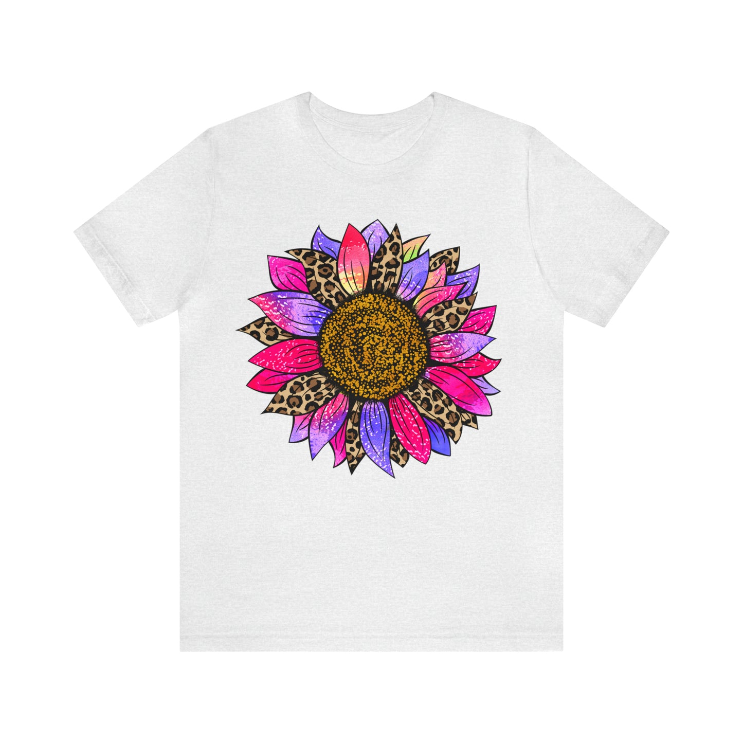 Pink/Purple Cheetah Sunflower Unisex Jersey Short Sleeve Graphic Tees