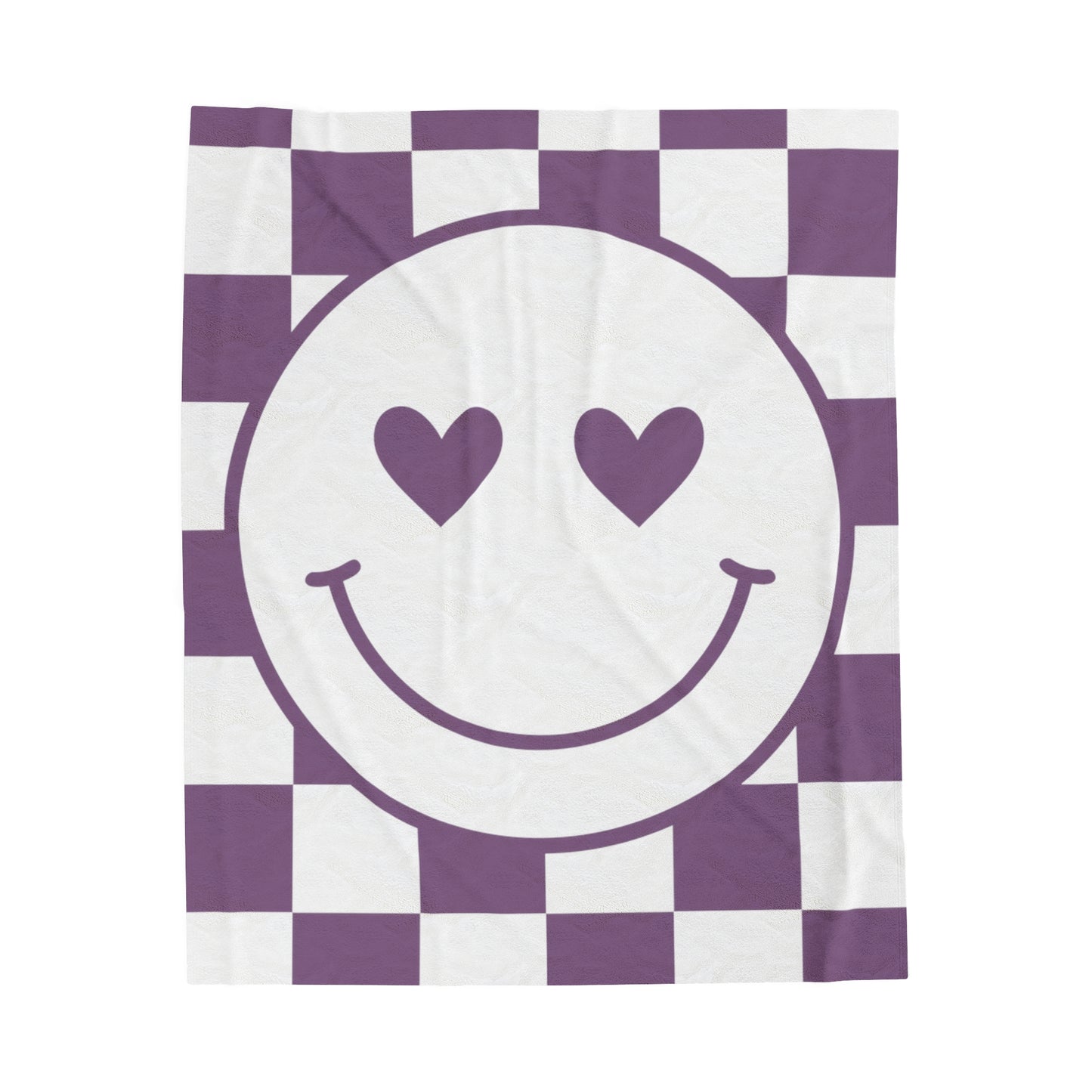 Purple Checkered Smiley Face Velveteen Plush Blanket