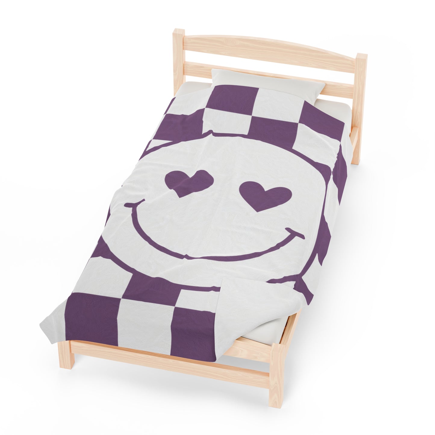 Purple Checkered Smiley Face Velveteen Plush Blanket