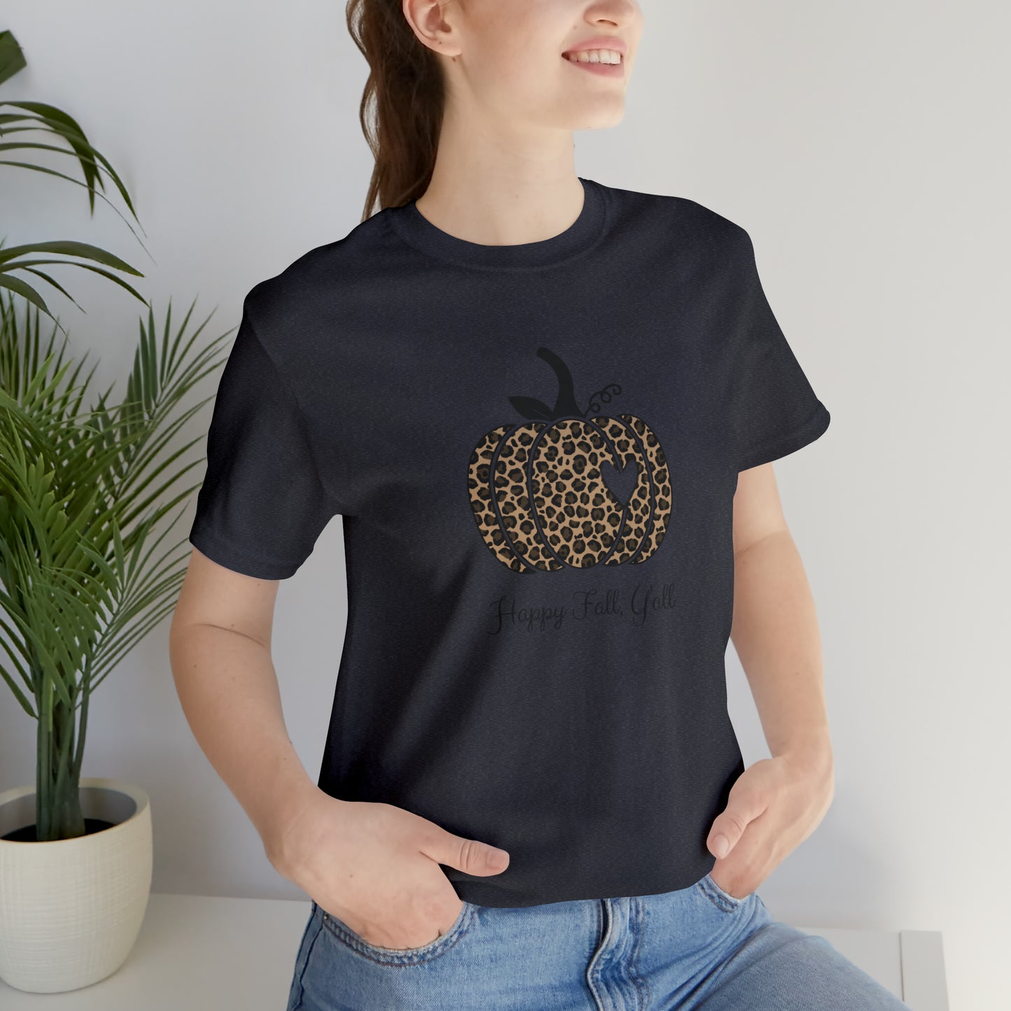 Happy Fall Y'all Cheetah Pumpkin Unisex Jersey Short Sleeve Tee Graphic Tees