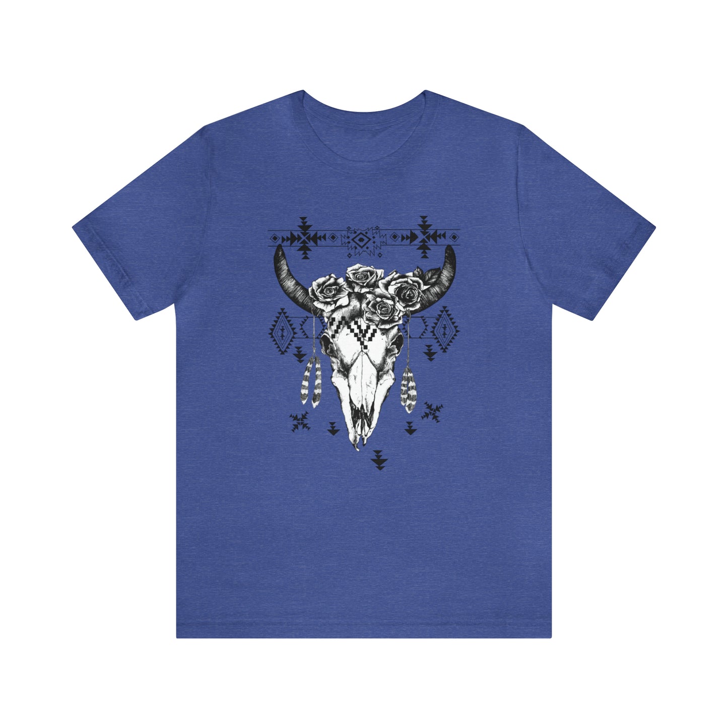 Cow Skull with Roses Unisex Jersey Short Sleeve Graphic Tees