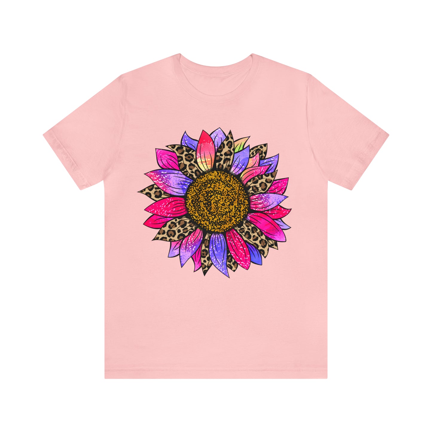 Pink/Purple Cheetah Sunflower Unisex Jersey Short Sleeve Graphic Tees