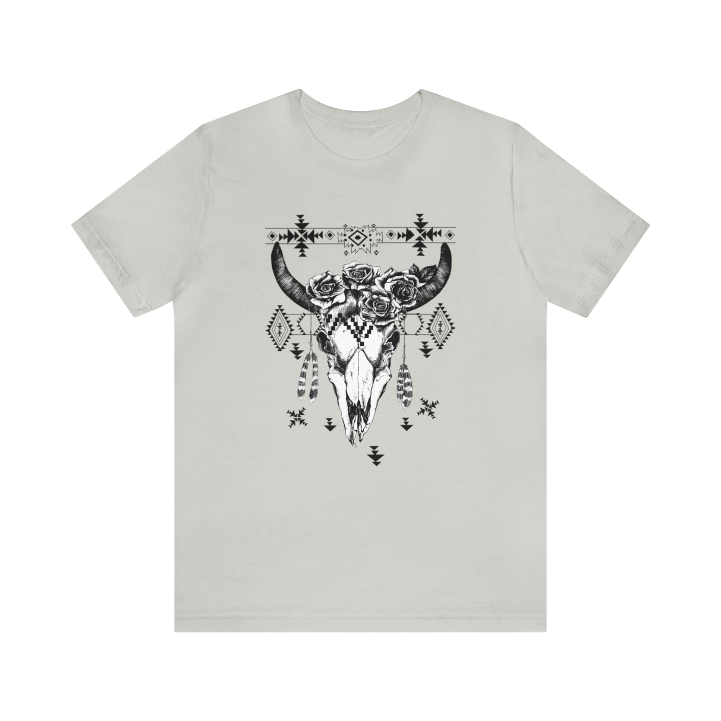 Cow Skull with Roses Unisex Jersey Short Sleeve Graphic Tees