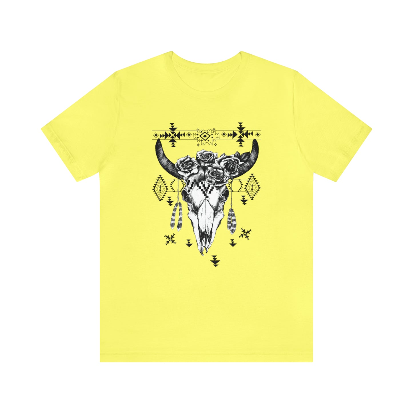 Cow Skull with Roses Unisex Jersey Short Sleeve Graphic Tees