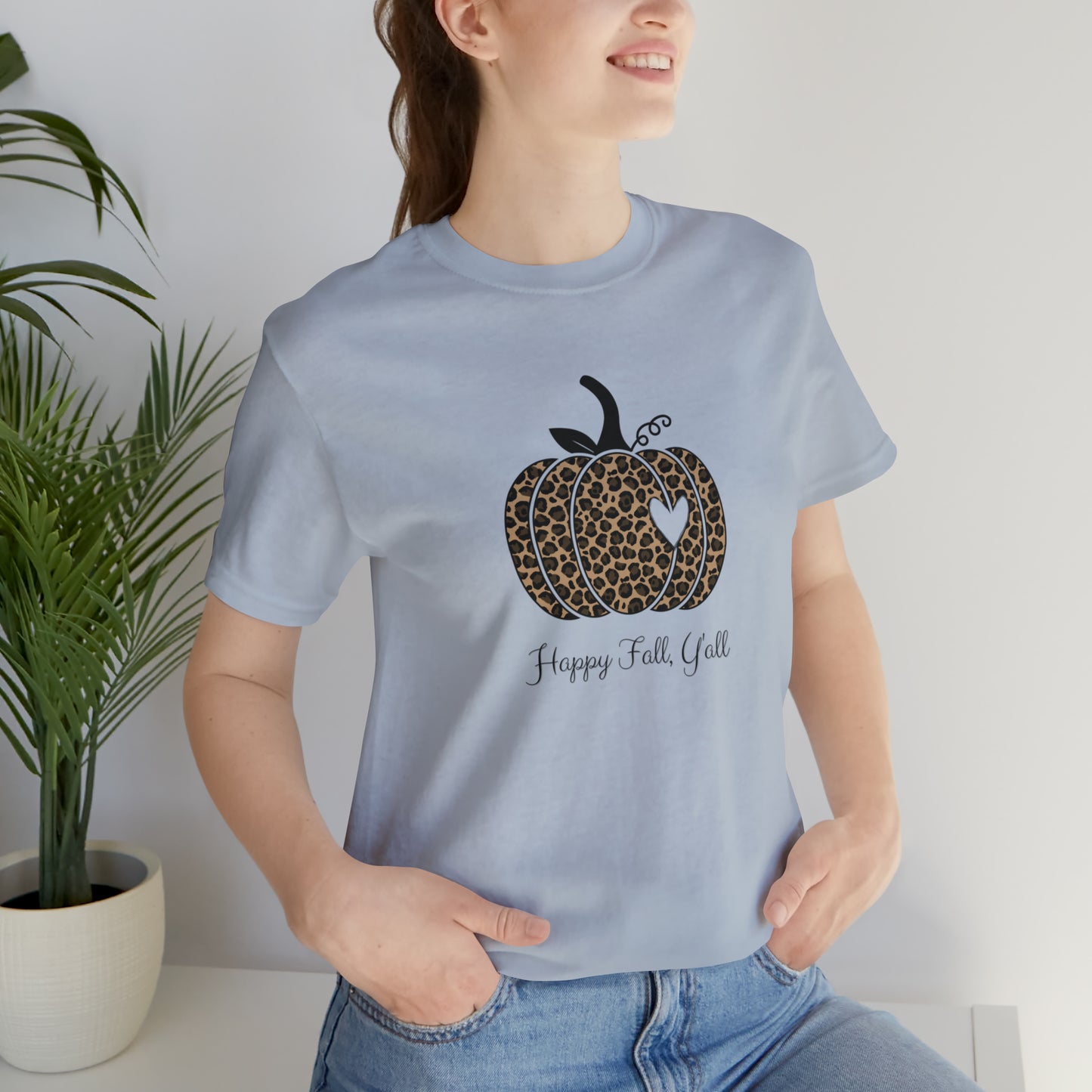 Happy Fall Y'all Cheetah Pumpkin Unisex Jersey Short Sleeve Tee Graphic Tees