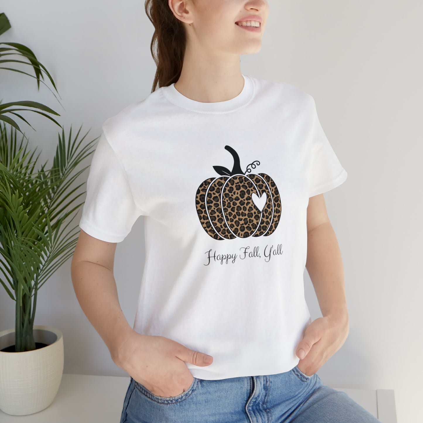 Happy Fall Y'all Cheetah Pumpkin Unisex Jersey Short Sleeve Tee Graphic Tees