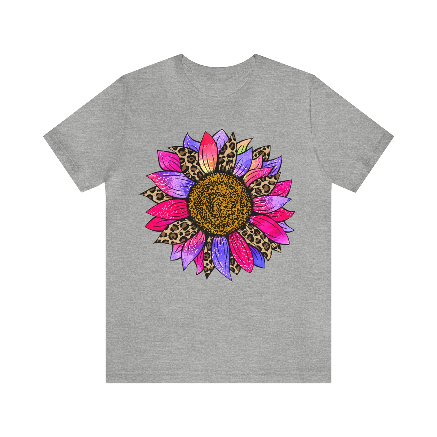 Pink/Purple Cheetah Sunflower Unisex Jersey Short Sleeve Graphic Tees