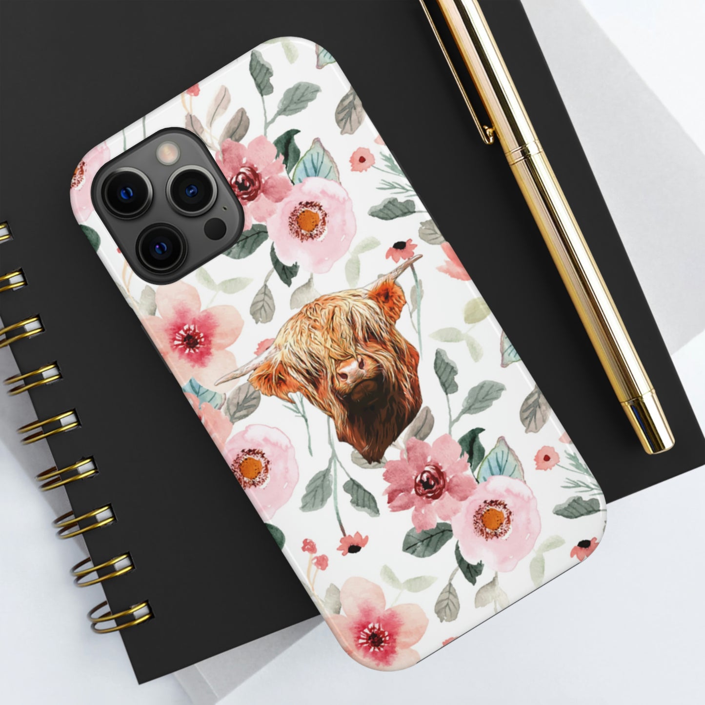 Floral Highland Cow Tough Phone Cases, Case-Mate Phone Case