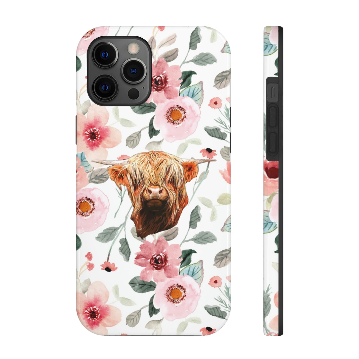 Floral Highland Cow Tough Phone Cases, Case-Mate Phone Case