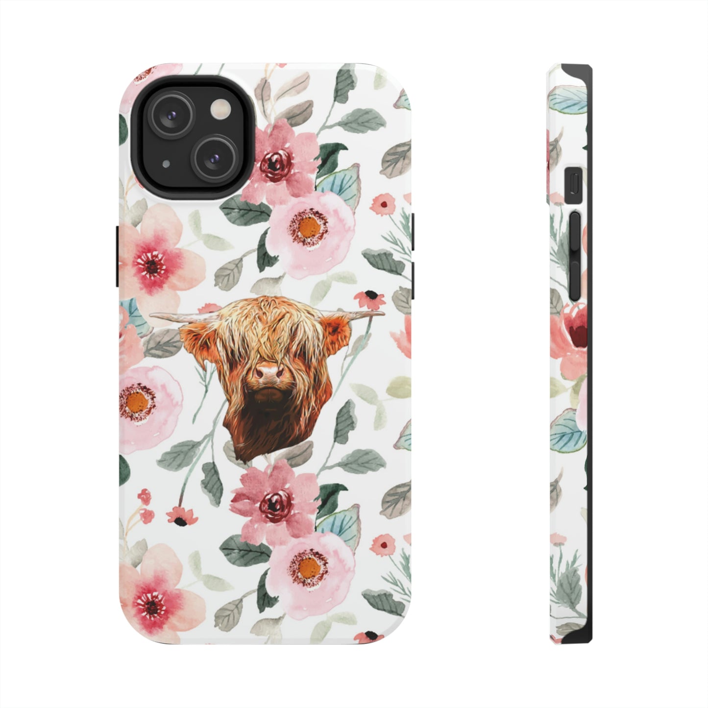 Floral Highland Cow Tough Phone Cases, Case-Mate Phone Case