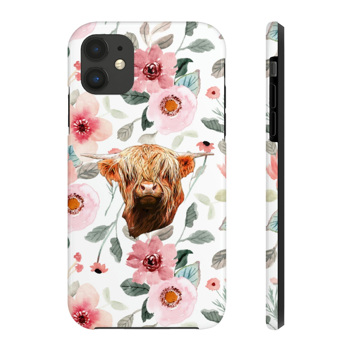 Floral Highland Cow Tough Phone Cases, Case-Mate Phone Case