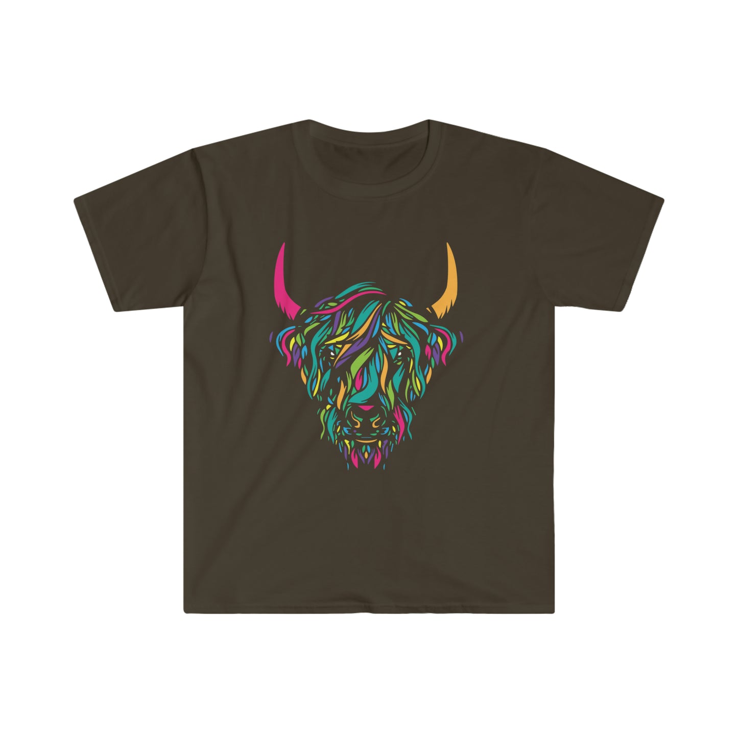 Multi-Color Highland cow Unisex Softstyle T-Shirt Graphic Tees!